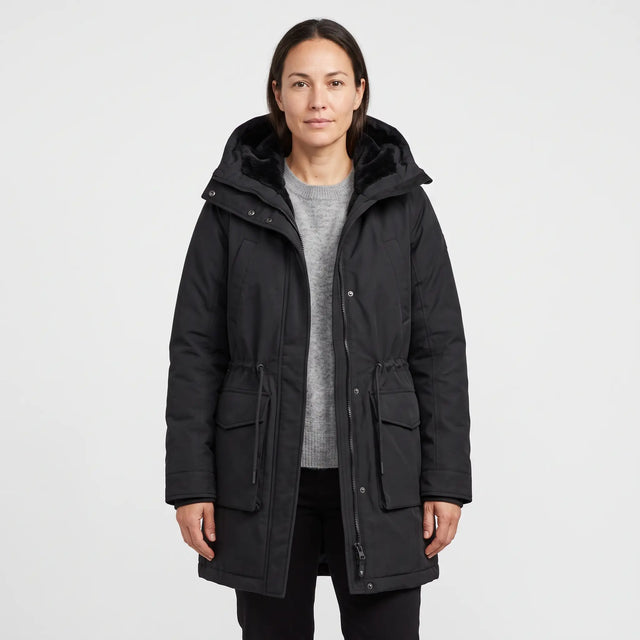 Women's Warm-Lined Long Parka - Black - studio hero