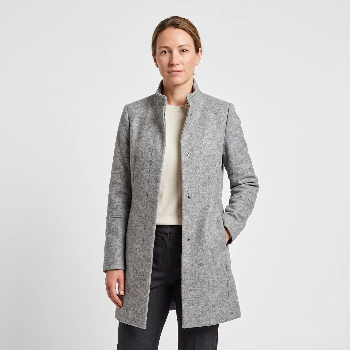 Women's Stand-Collar Coat - Grey Marl - studio hero