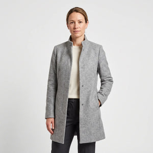 Women's Stand-Collar Coat - Grey Marl - studio hero