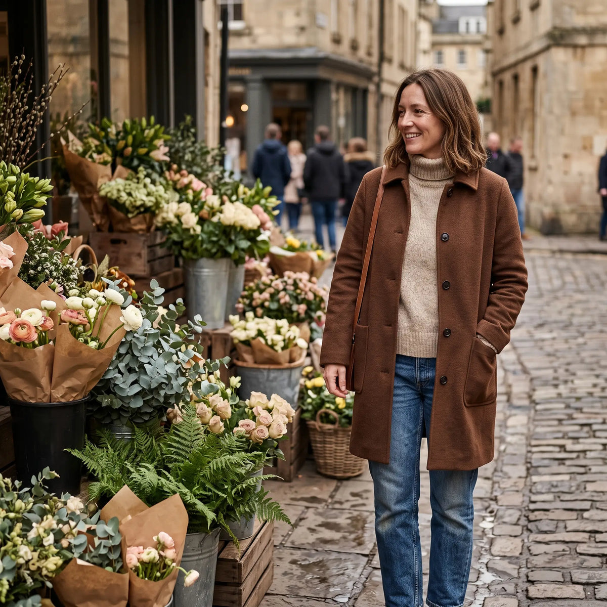Women's Warm Coat - Brown - flower stall