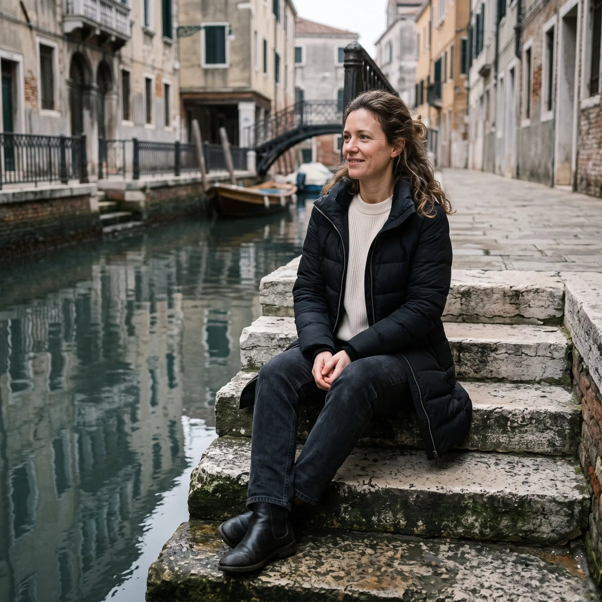 Women's Winter Coat - Black - canal steps