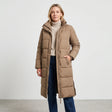 Women's Padded Coat with Side Zips - Dark Beige - studio hero