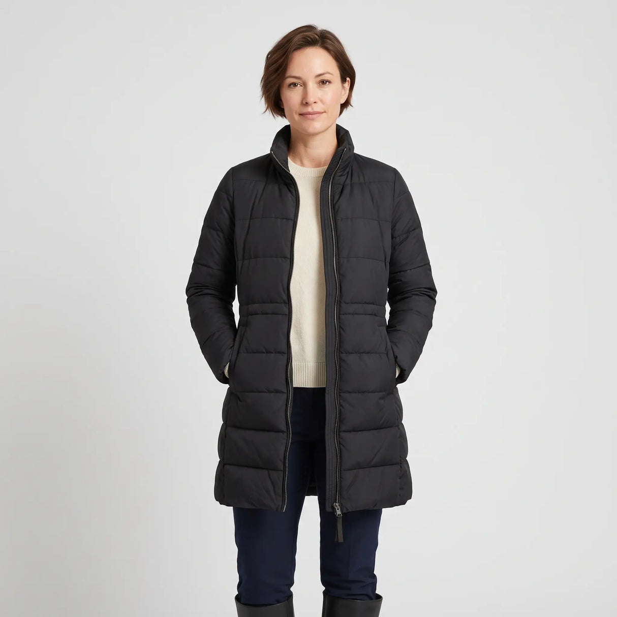Women's Winter Coat - Black - studio hero
