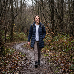 Women's Down Coat - Navy - woodland trail