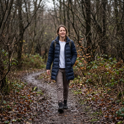 Women's Down Coat - Navy - woodland trail
