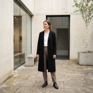 Women's Premium Wool Coat - Black - gallery courtyard