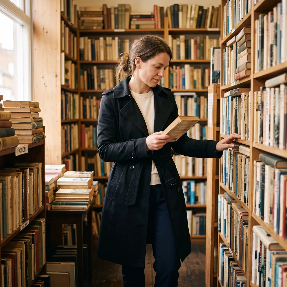 Women's Single-Breasted Trench Coat - Black - second-hand bookshop