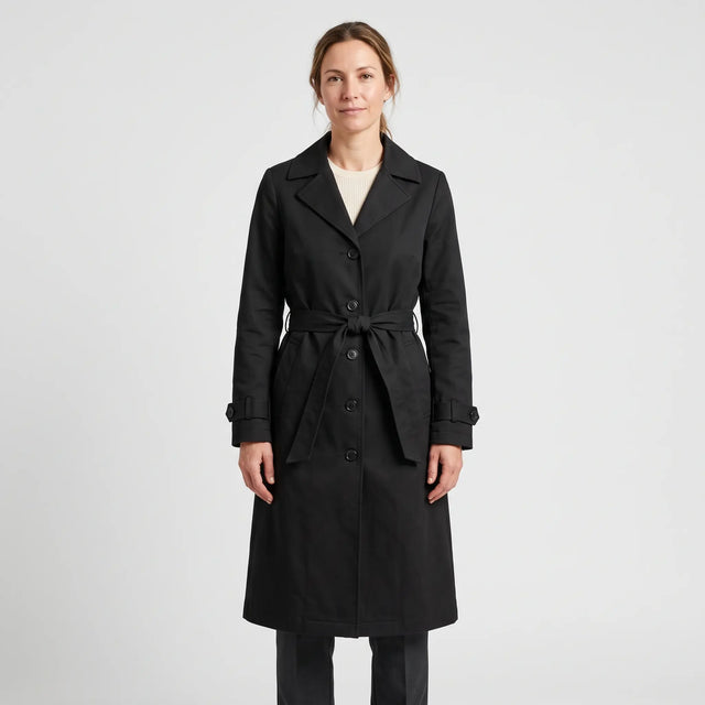 Women's Single-Breasted Trench Coat - Black - studio hero