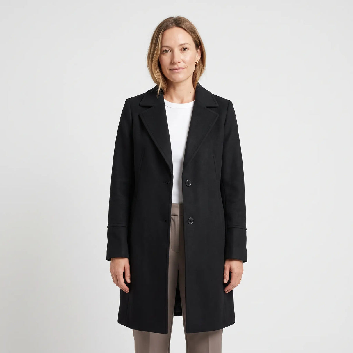 Women's Premium Wool Coat - Black - studio hero