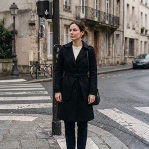 Women's Single-Breasted Trench Coat - Black - calm side street