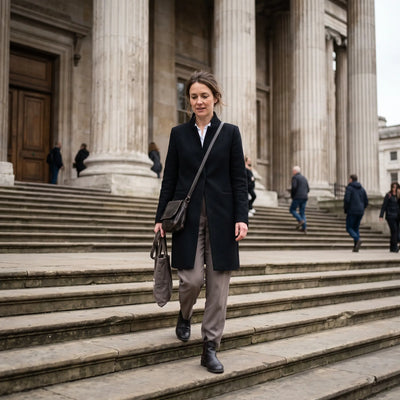 Women's Stand-Collar Coat - Black - museum steps