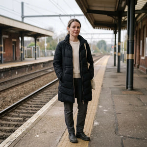 Women's Winter Coat - Black - station platform