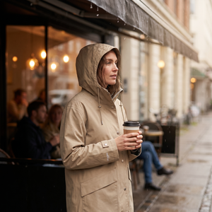 Women's Long Raincoat - Greige