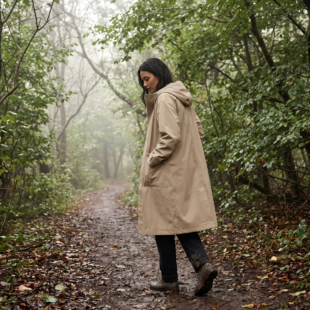 Women's Long Raincoat - Greige