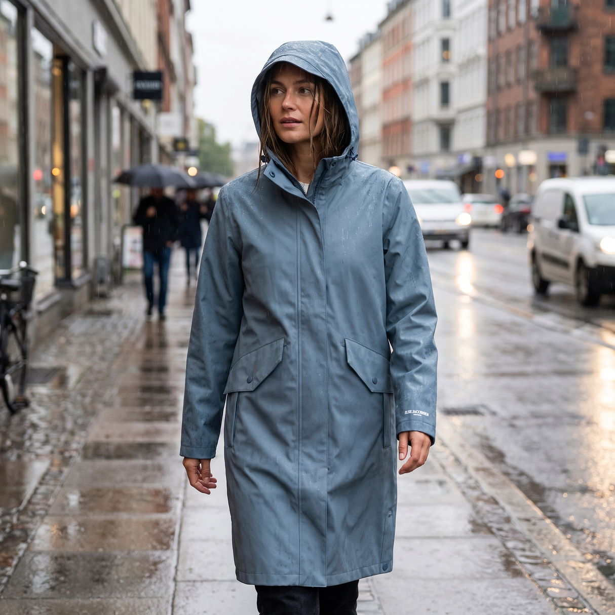 Women's Long Softshell Raincoat - Grey Blue