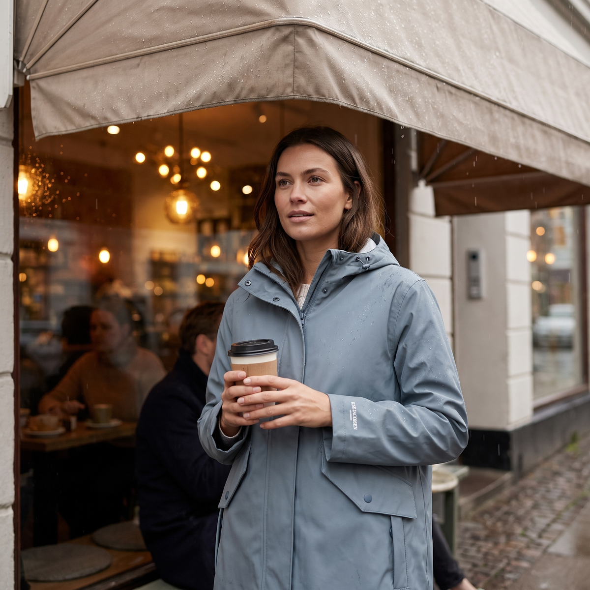 Women's Long Softshell Raincoat - Grey Blue
