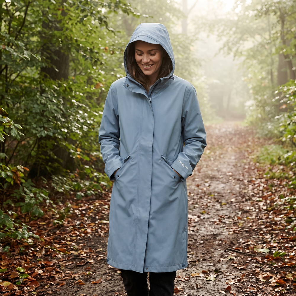 Women's Long Softshell Raincoat - Grey Blue