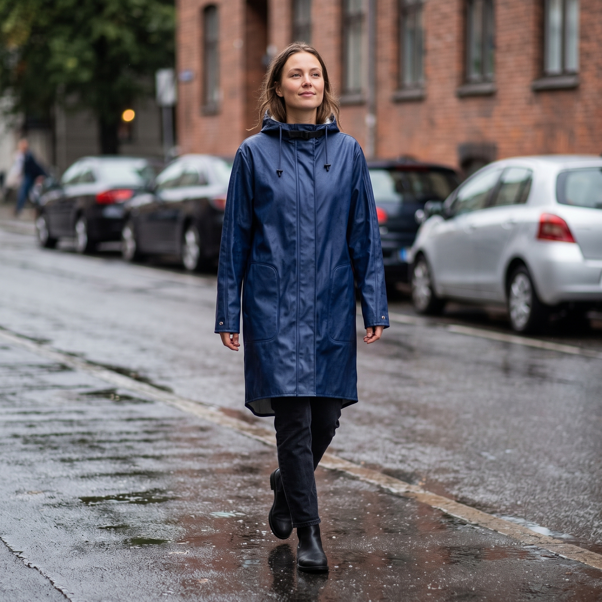 Women's Lightweight Raincoat - Grey Blue