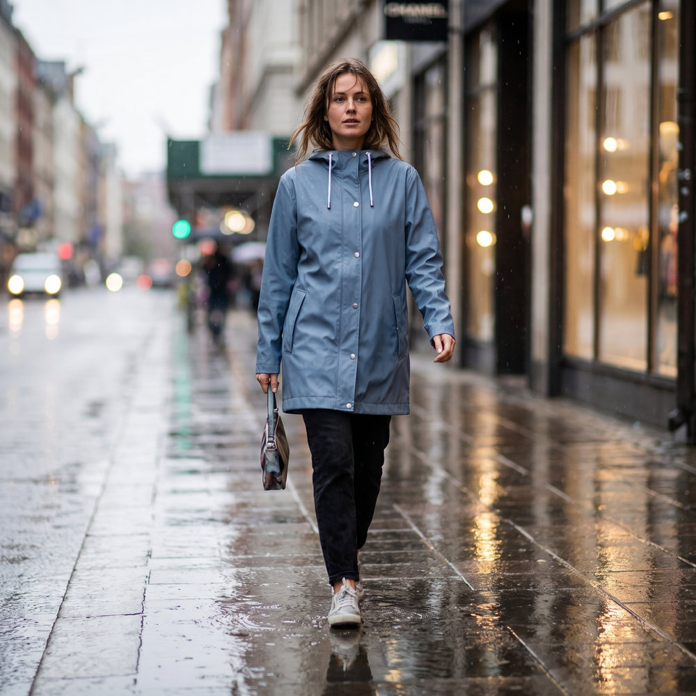 Women's Short Rain Jacket - Grey Blue