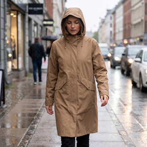 Women's Long Softshell Raincoat - Mocca
