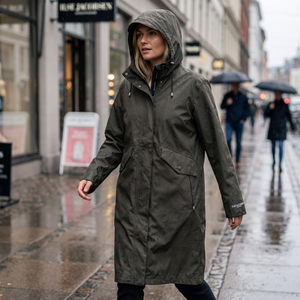 Women's Long Softshell Raincoat - Wren