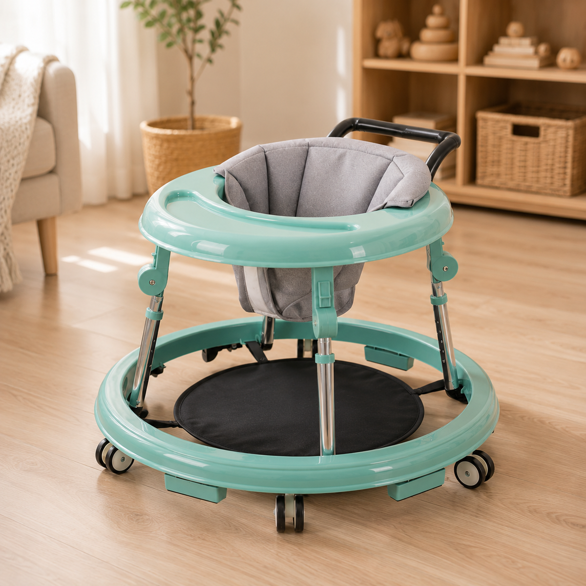 NuriBloom Devora ergonomic baby carrier worn by mother with newborn indoors