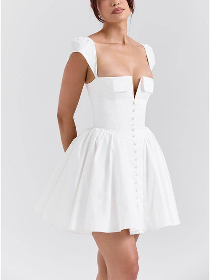 V-Neck Pleated Mini Dress