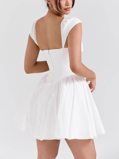 V-Neck Pleated Mini Dress