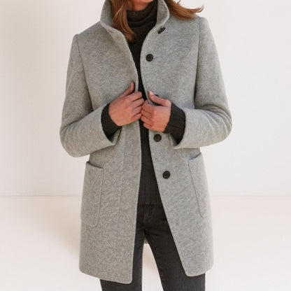 Button-Front Stand-Collar Coat
