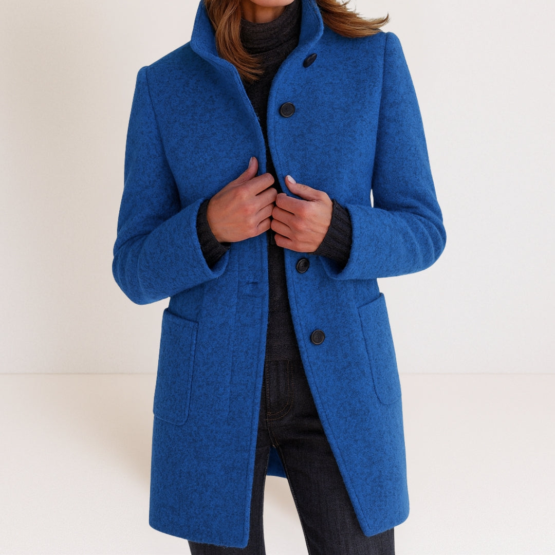 Button-Front Stand-Collar Coat