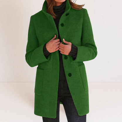 Button-Front Stand-Collar Coat