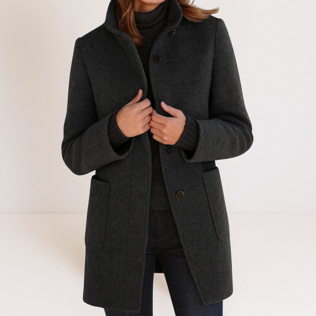 Button-Front Stand-Collar Coat