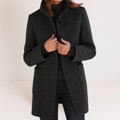Button-Front Stand-Collar Coat