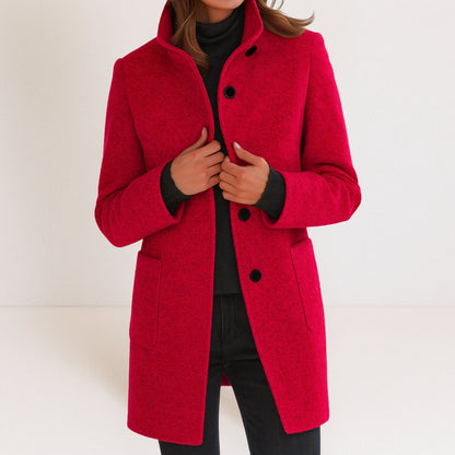 Button-Front Stand-Collar Coat