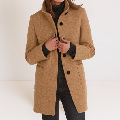 Button-Front Stand-Collar Coat