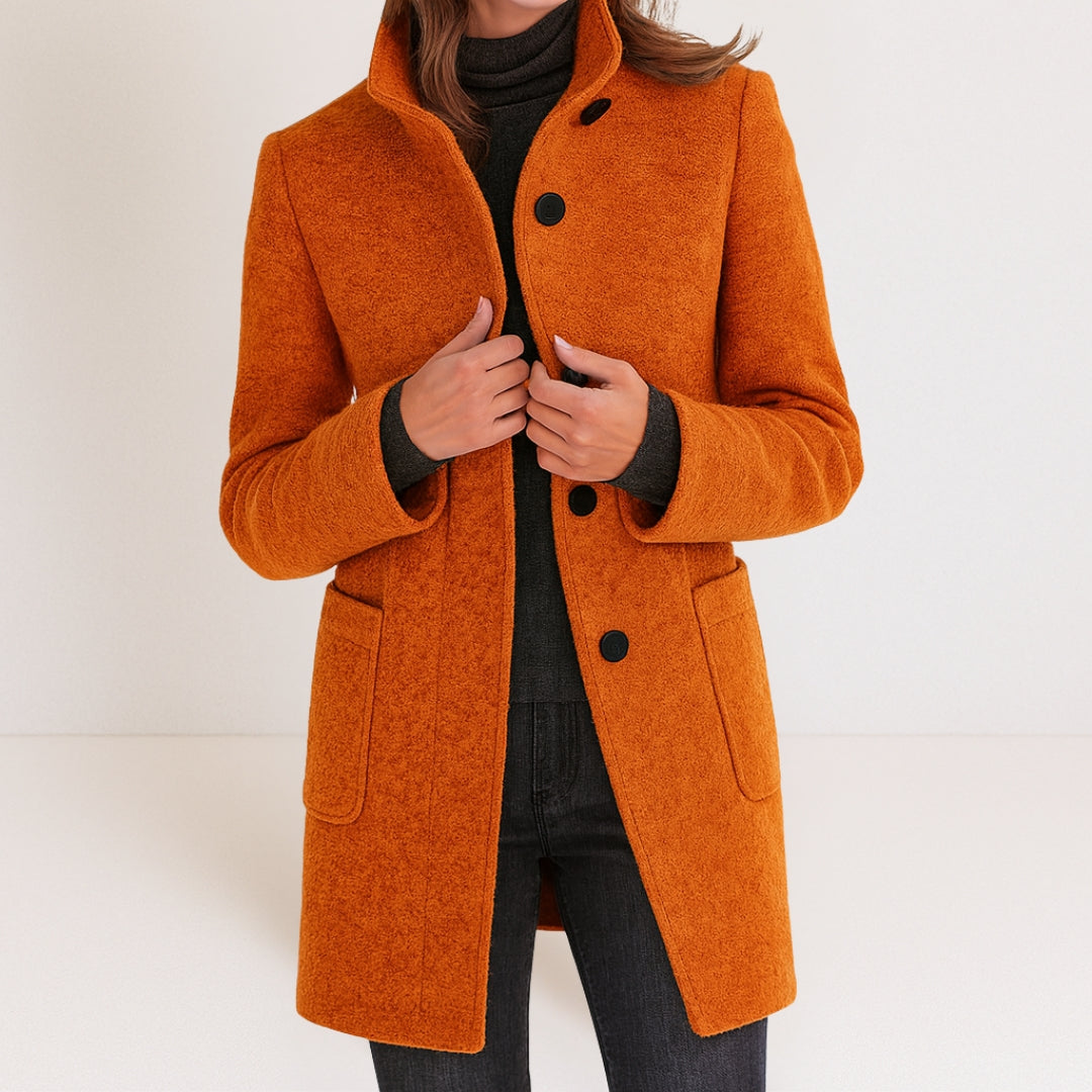 Button-Front Stand-Collar Coat