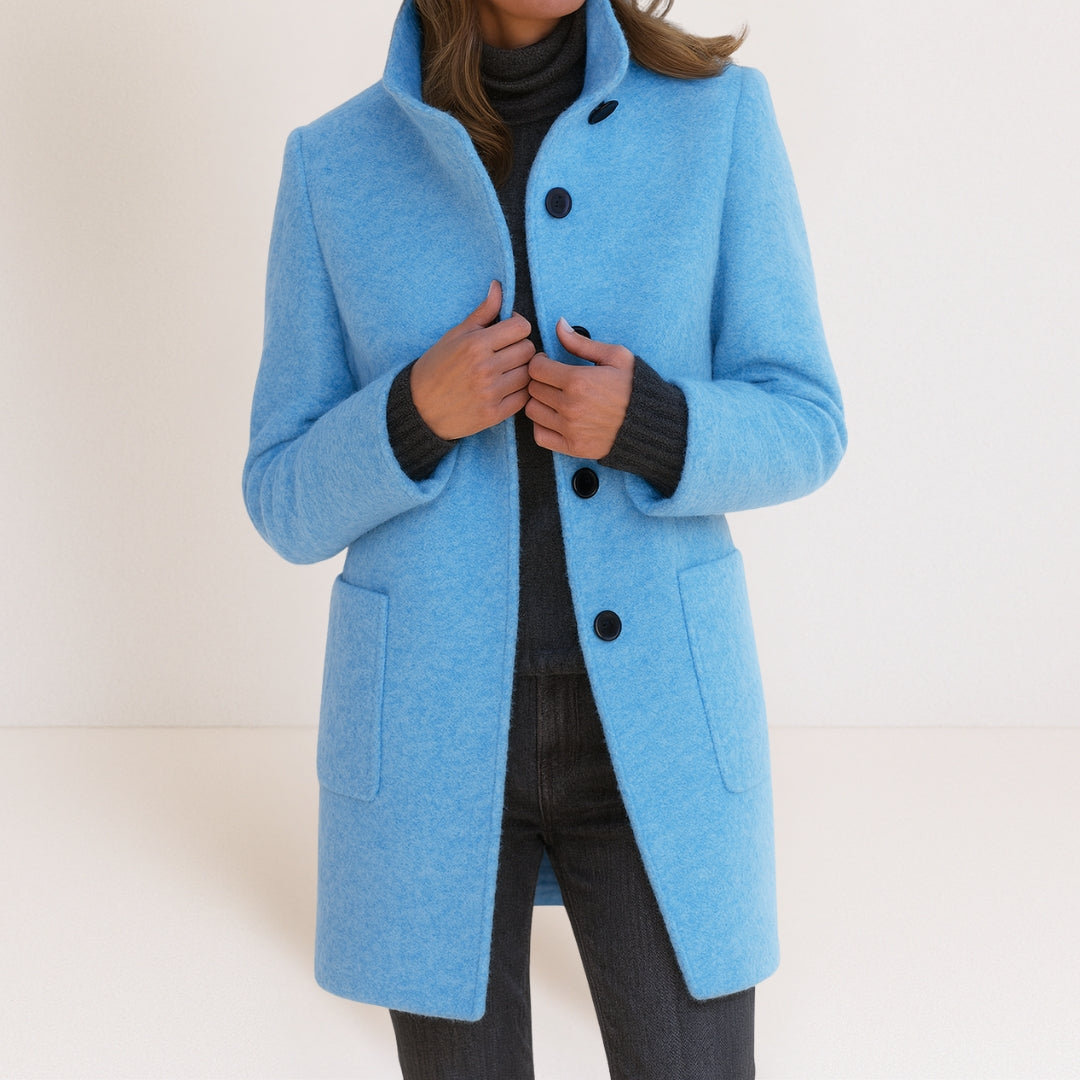 Button-Front Stand-Collar Coat