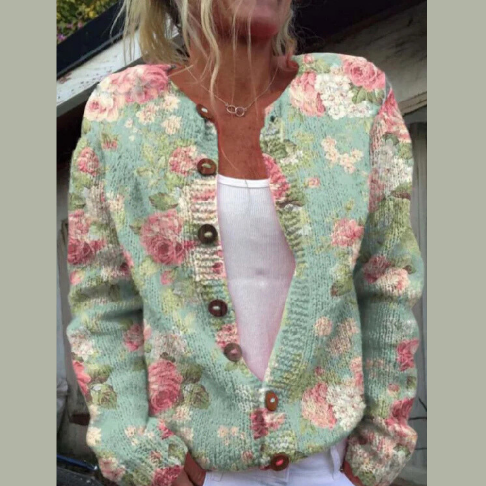 Cropped Button-Front Knit Cardigan