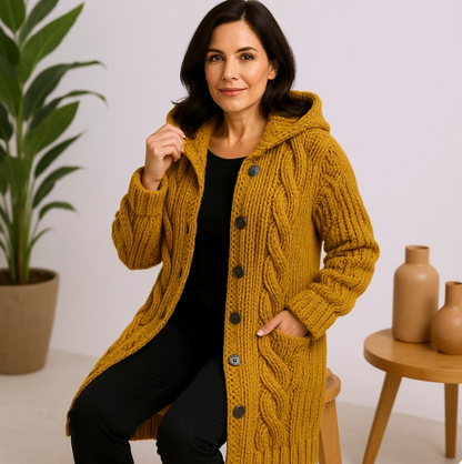 Cable-Knit Hooded Coat