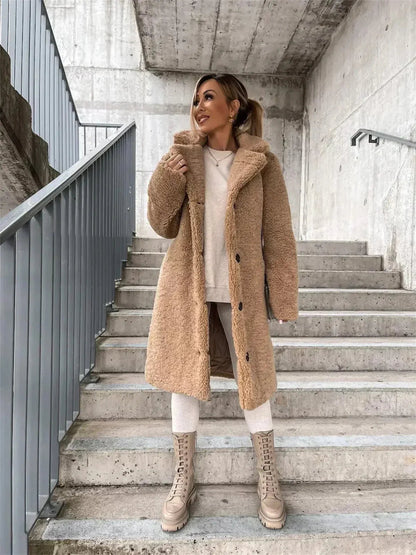 Button-Front Teddy Coat