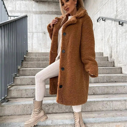 Button-Front Teddy Coat