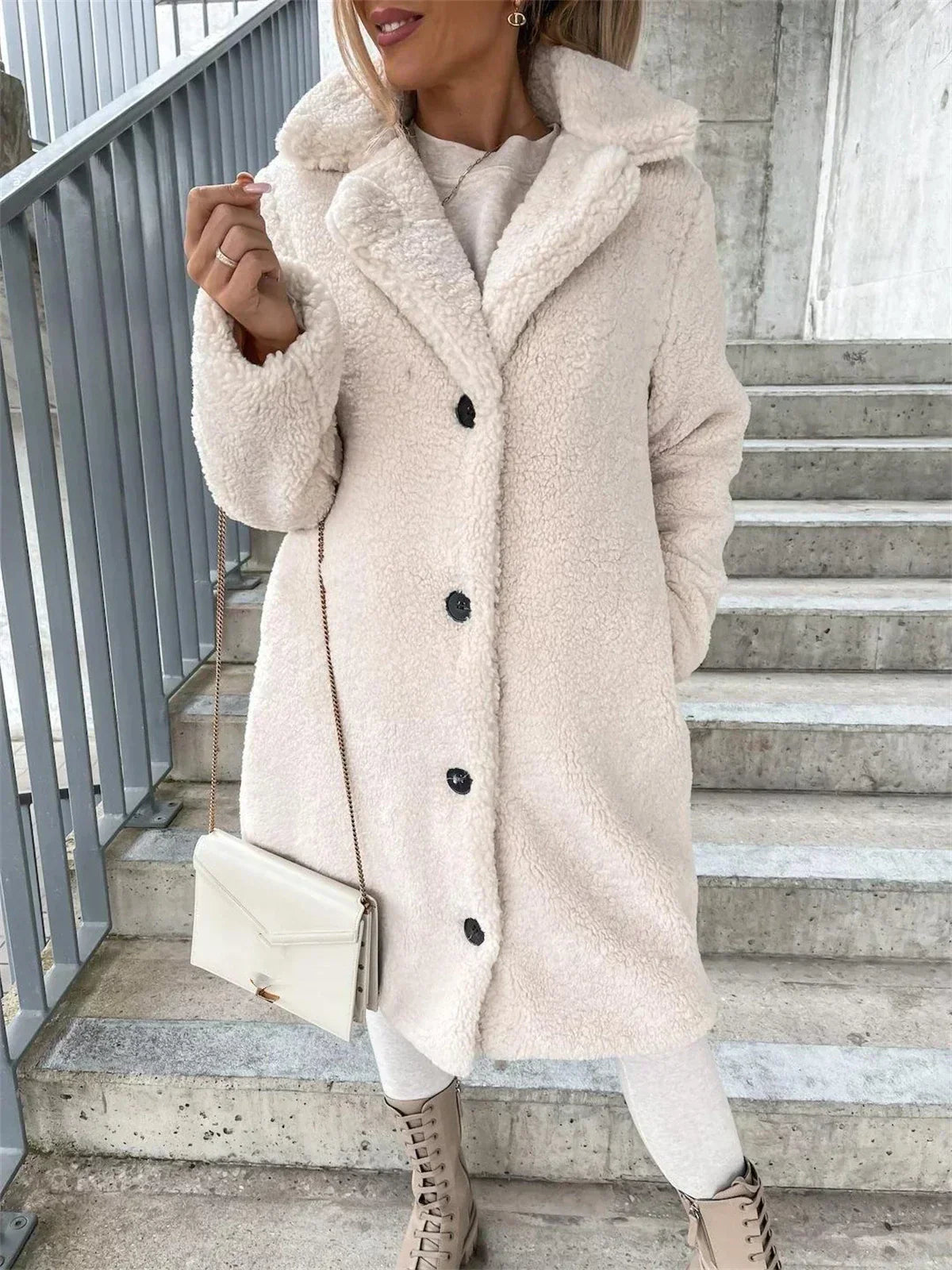 Button-Front Teddy Coat