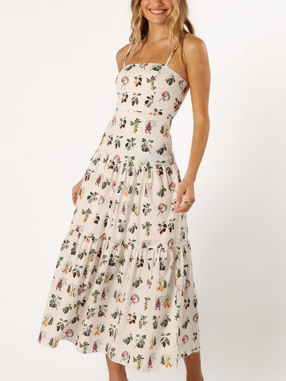 Floral Midi Dress - Fruit Print Summer Dress