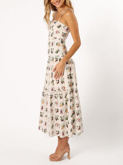 Floral Midi Dress - Fruit Print Summer Dress
