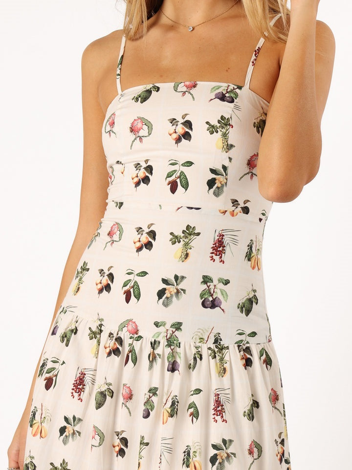 Floral Midi Dress - Fruit Print Summer Dress
