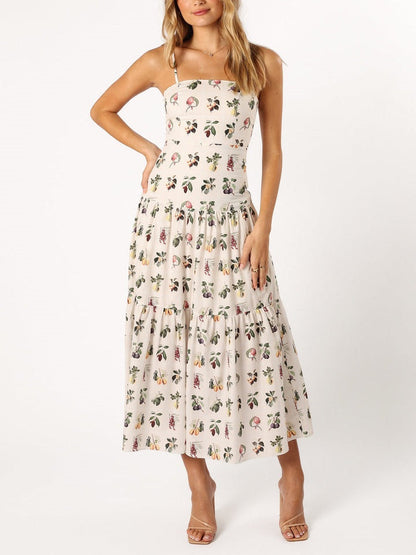 Floral Midi Dress - Fruit Print Summer Dress