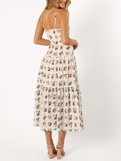 Floral Midi Dress - Fruit Print Summer Dress