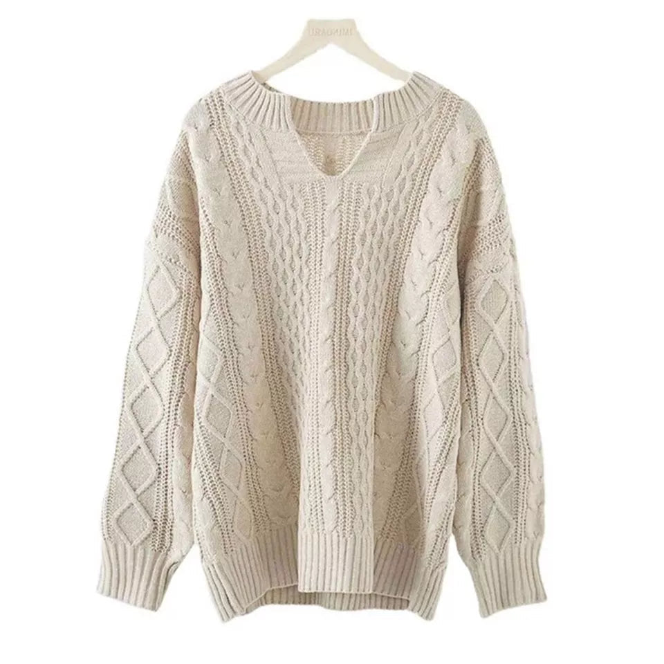 Cable-Knit V-Neck Knit Top