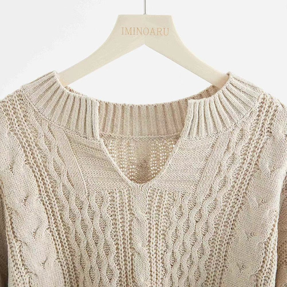 Cable-Knit V-Neck Knit Top