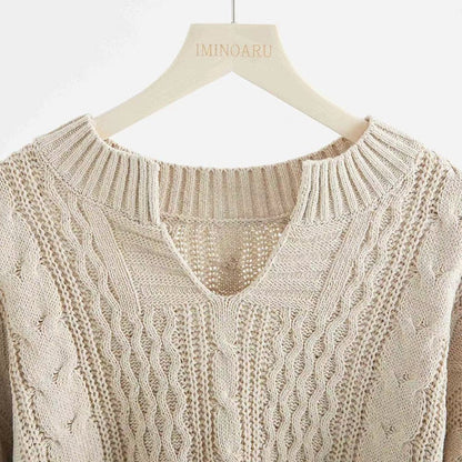 Cable-Knit V-Neck Knit Top